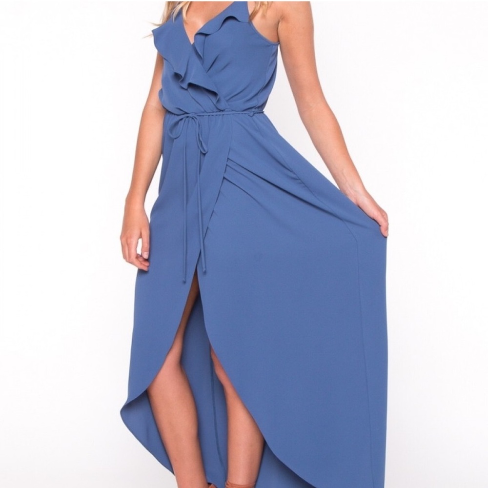 Everly Ruffle Front Tie Waist Mock Wrap Slit Maxi Dress White Large Resort Party - Picture 5 of 13